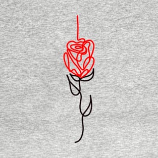 Red Rose Single Line Drawing T-Shirt